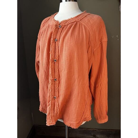 Free People Tops - Free People Moving Mountains Oversized Shirt Long Sleeve Raw Hem Size Small